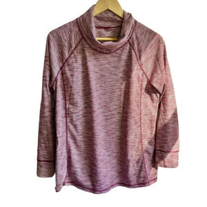 Talbots Burgundy & White Striped Pullover Funnel Neck Long Sleeve Top, 1X